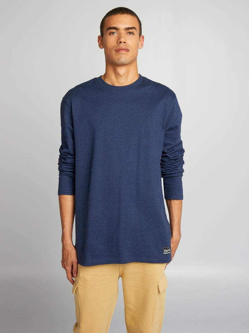 T-shirt épais à manches longues Bleu foncé - Kiabi