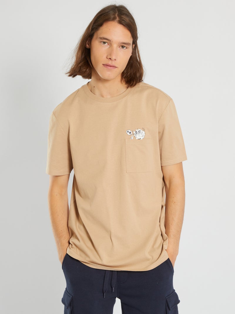 T-shirt épais en maille jersey Marron - Kiabi