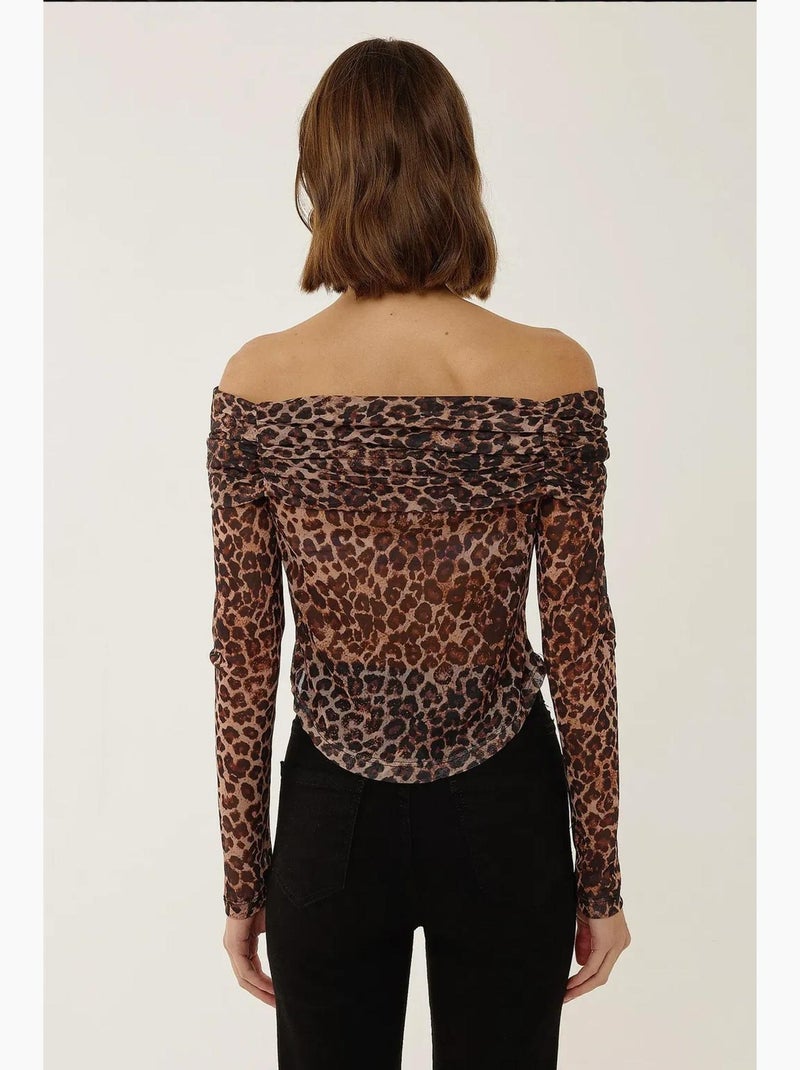 T-shirt épaules dénudées imprimé transparent manches longues hiccup Noir Marron - Kiabi