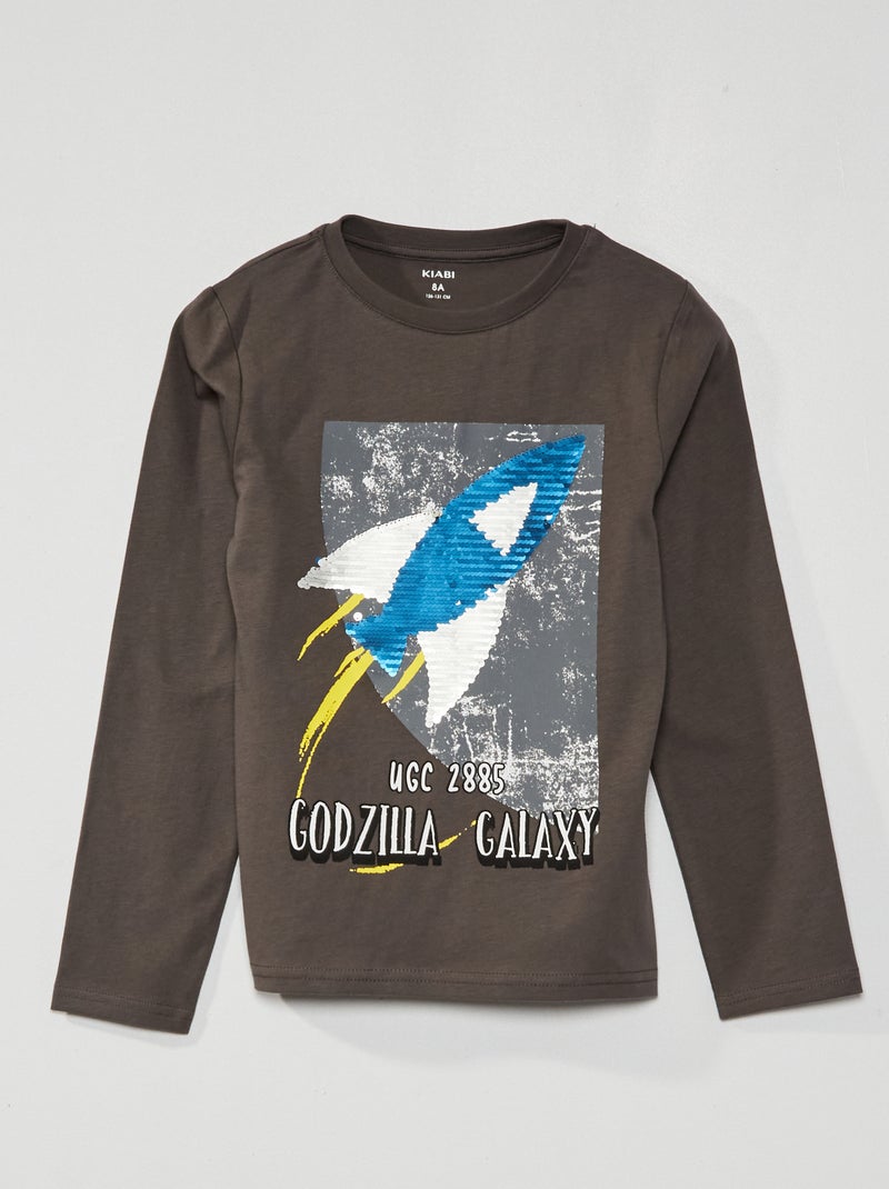 T-shirt 'espace' avec sequins Gris 'fusée' - Kiabi