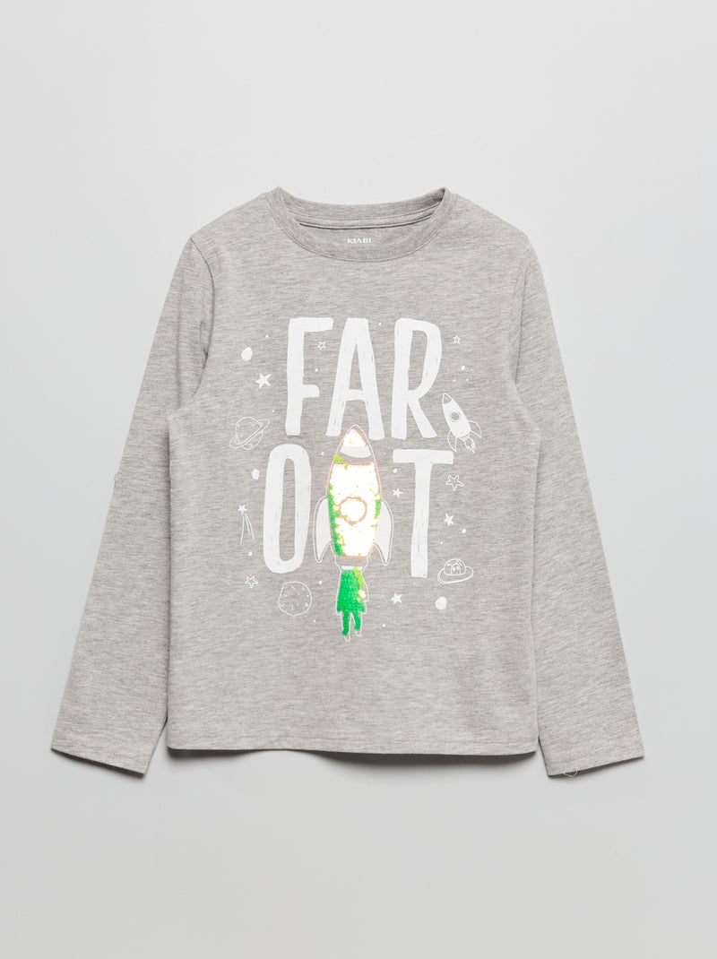 T-shirt 'espace' avec sequins Gris - Kiabi