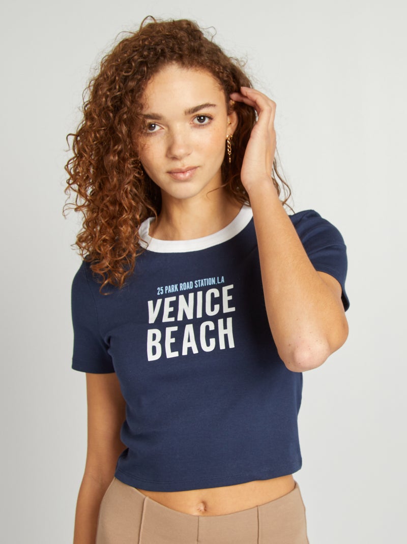 T-shirt esprit campus Bleu - Kiabi