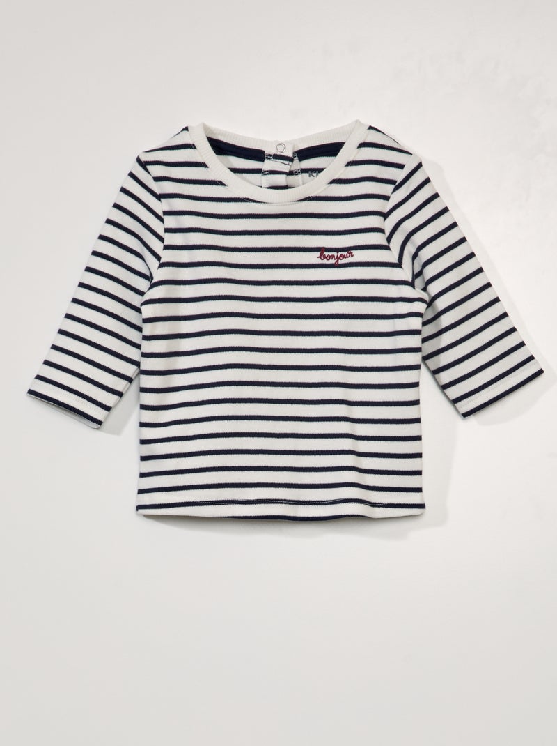 T-shirt esprit marinière Blanc - Kiabi