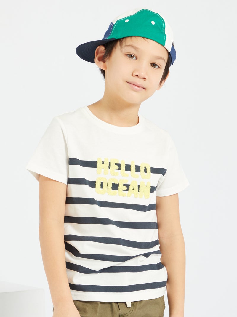 T-shirt esprit 'marinière' blanc/noir - Kiabi