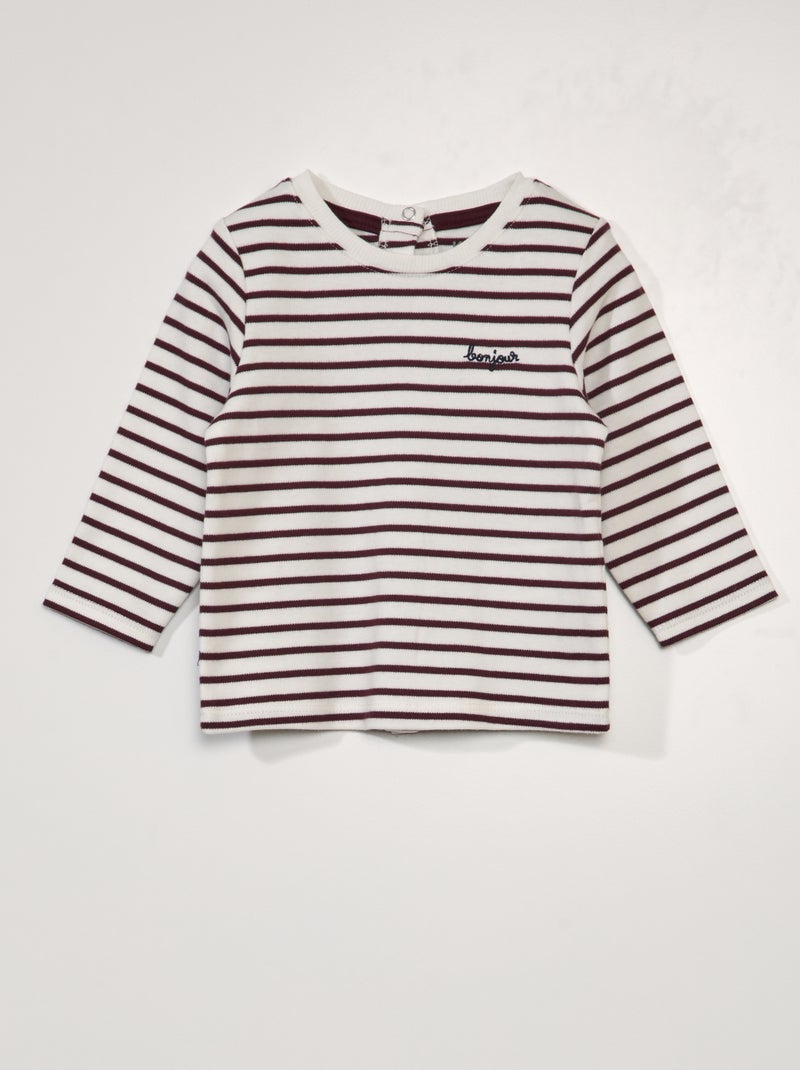 T-shirt esprit marinière Blanc/rouge - Kiabi