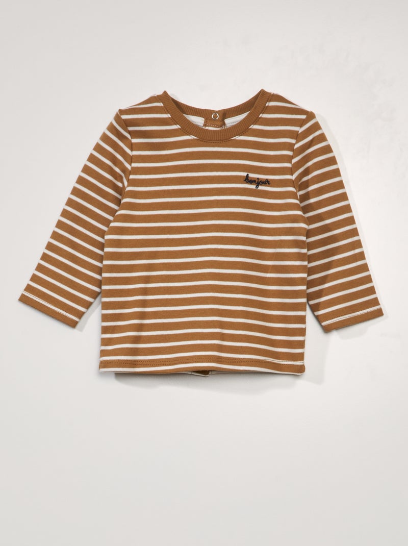 T-shirt esprit marinière Jaune/blanc - Kiabi