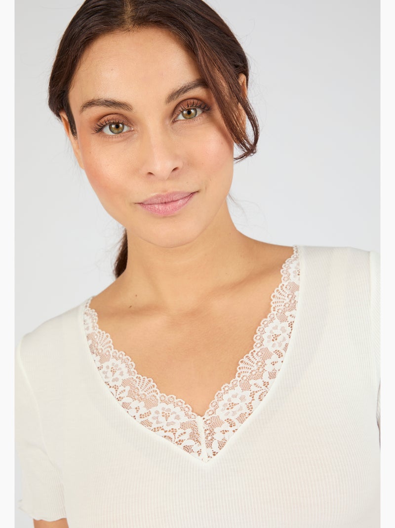 T-shirt Essential en fine côte - Damart Blanc - Kiabi