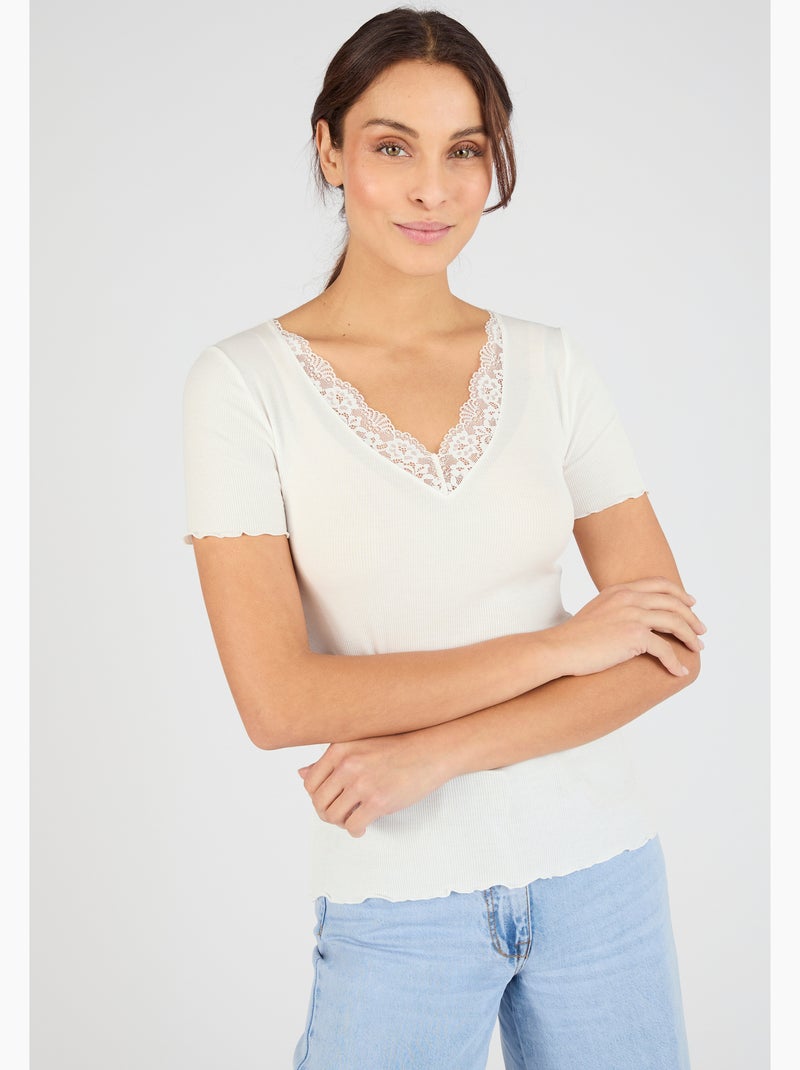 T-shirt Essential en fine côte - Damart Blanc - Kiabi