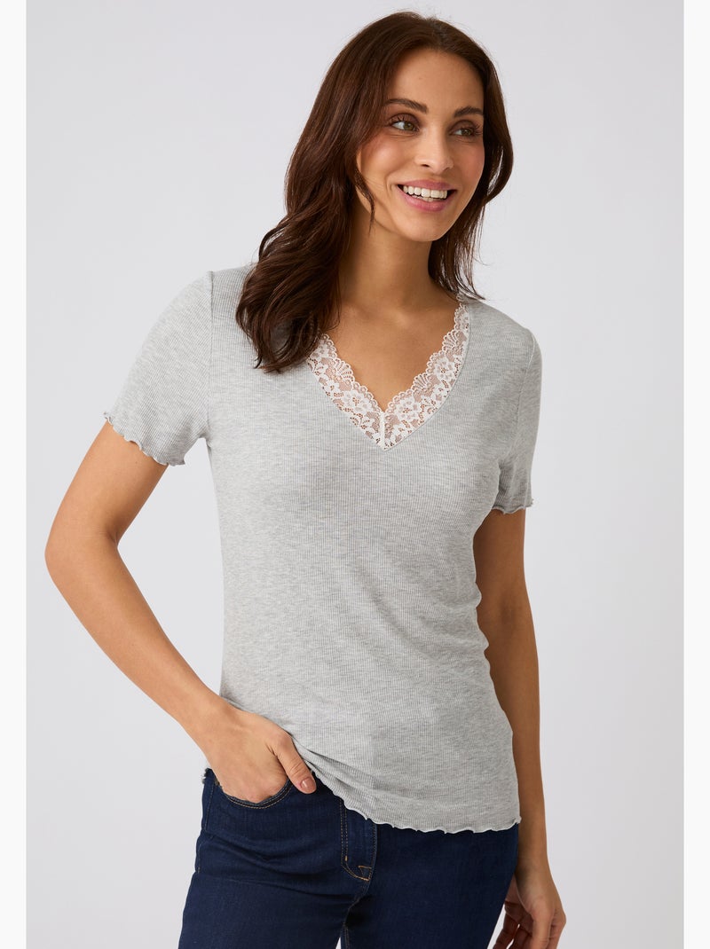 T-shirt Essential en fine côte - Damart Gris - Kiabi