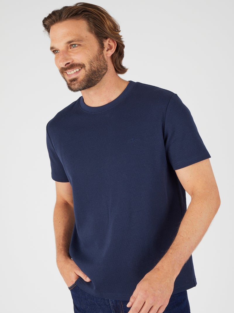 T-shirt Essential en maille gaufrée - Damart Bleu marine - Kiabi