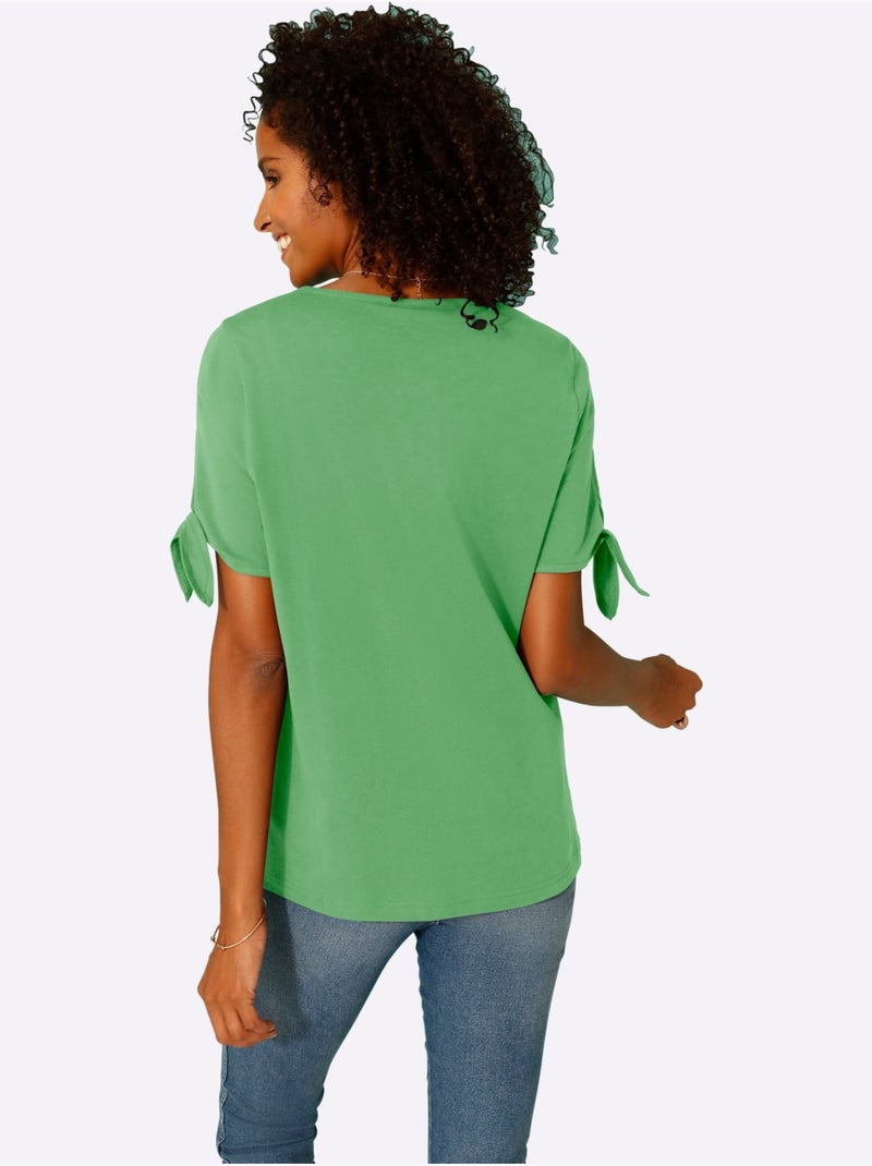 T-shirt estival à manches légères avec lien à nouer - Taille standard - Moda Vilona Vert - Kiabi