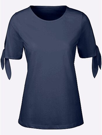 T-shirt estival à fente et manches légères à nouer - Taille standard - Moda Vilona