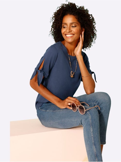 T-shirt estival à petites fentes et manches légères à nouer - Taille standard - Moda Vilona - Kiabi