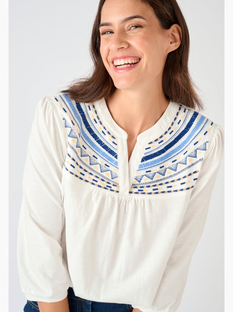 T-shirt ethnique pur coton - Damart Blanc - Kiabi