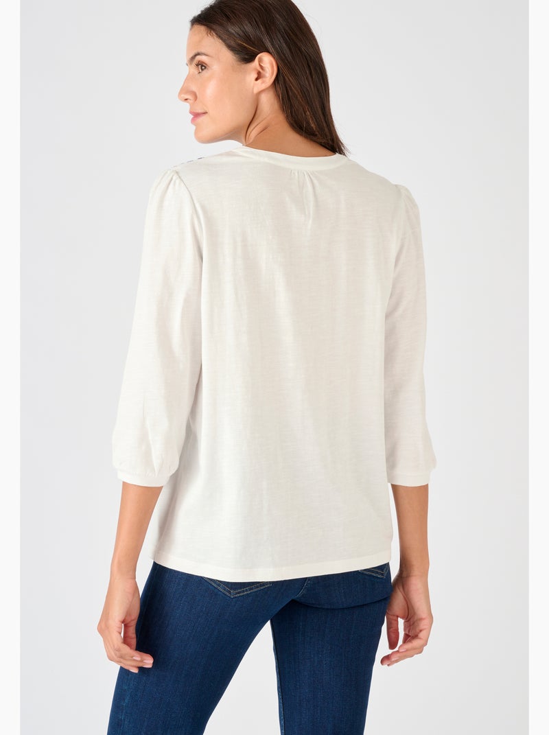 T-shirt ethnique pur coton - Damart Blanc - Kiabi