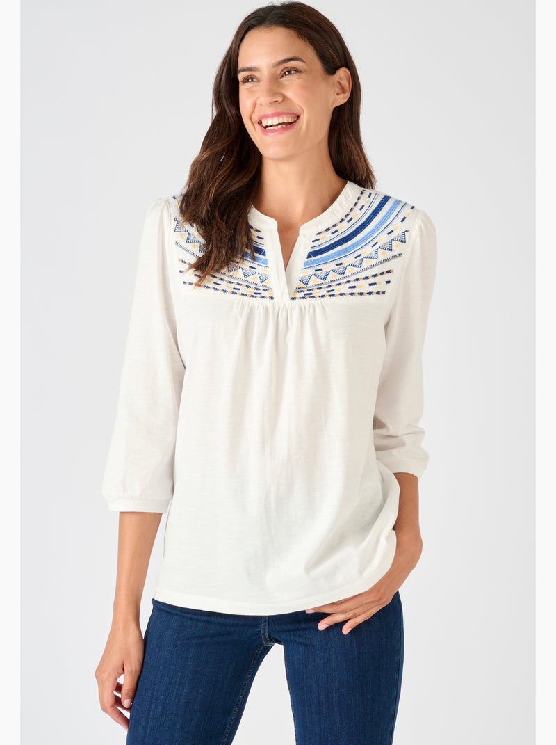 T-shirt ethnique pur coton - Damart Blanc - Kiabi