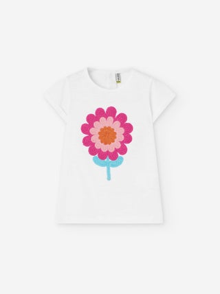 T-shirt Évasé avec Fleur en Bouclé