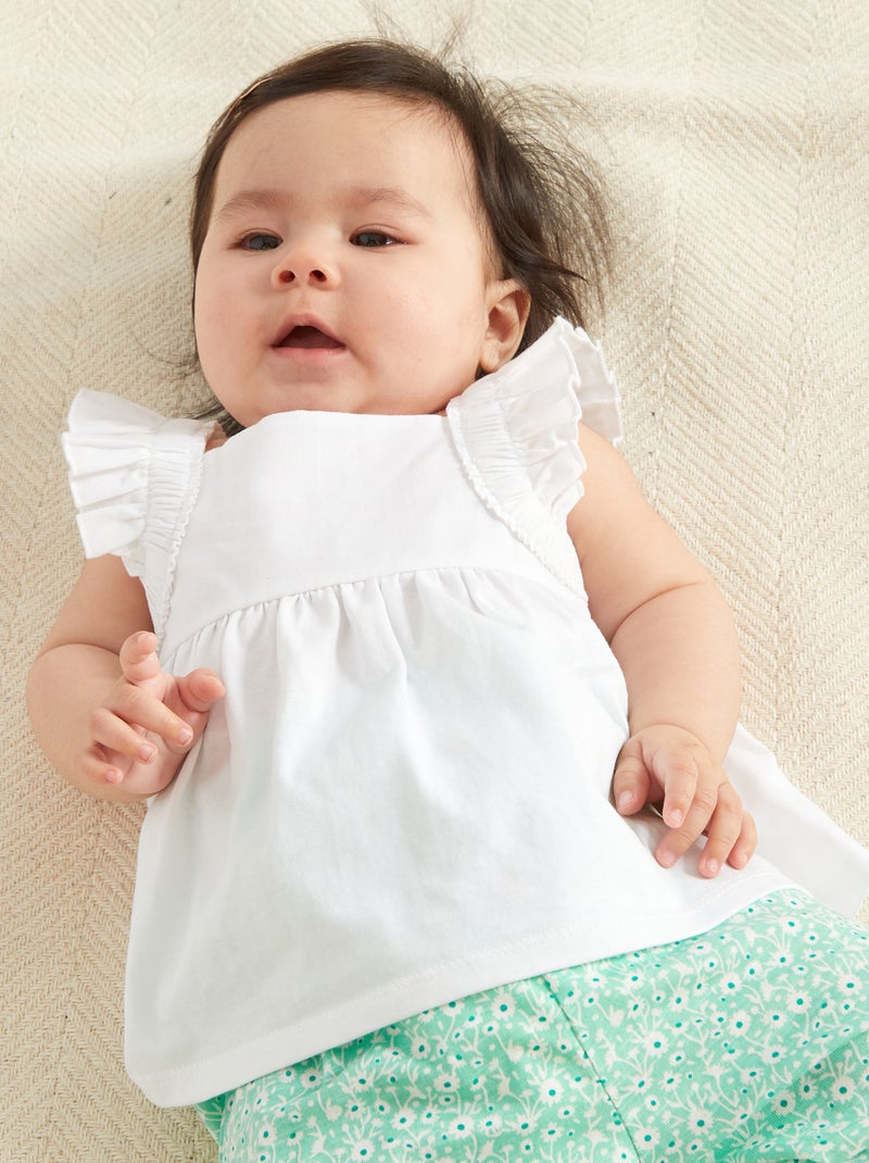T-shirt évasé en voile de coton blanc - Kiabi