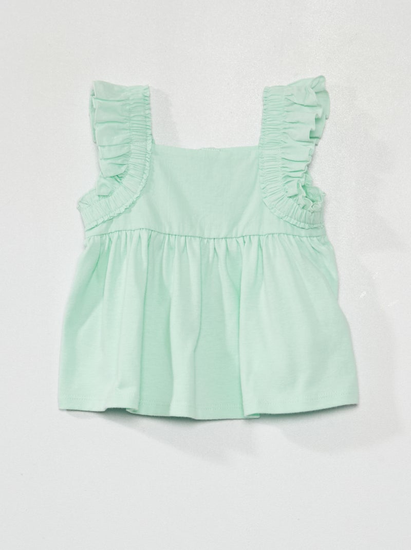 T-shirt évasé en voile de coton vert - Kiabi