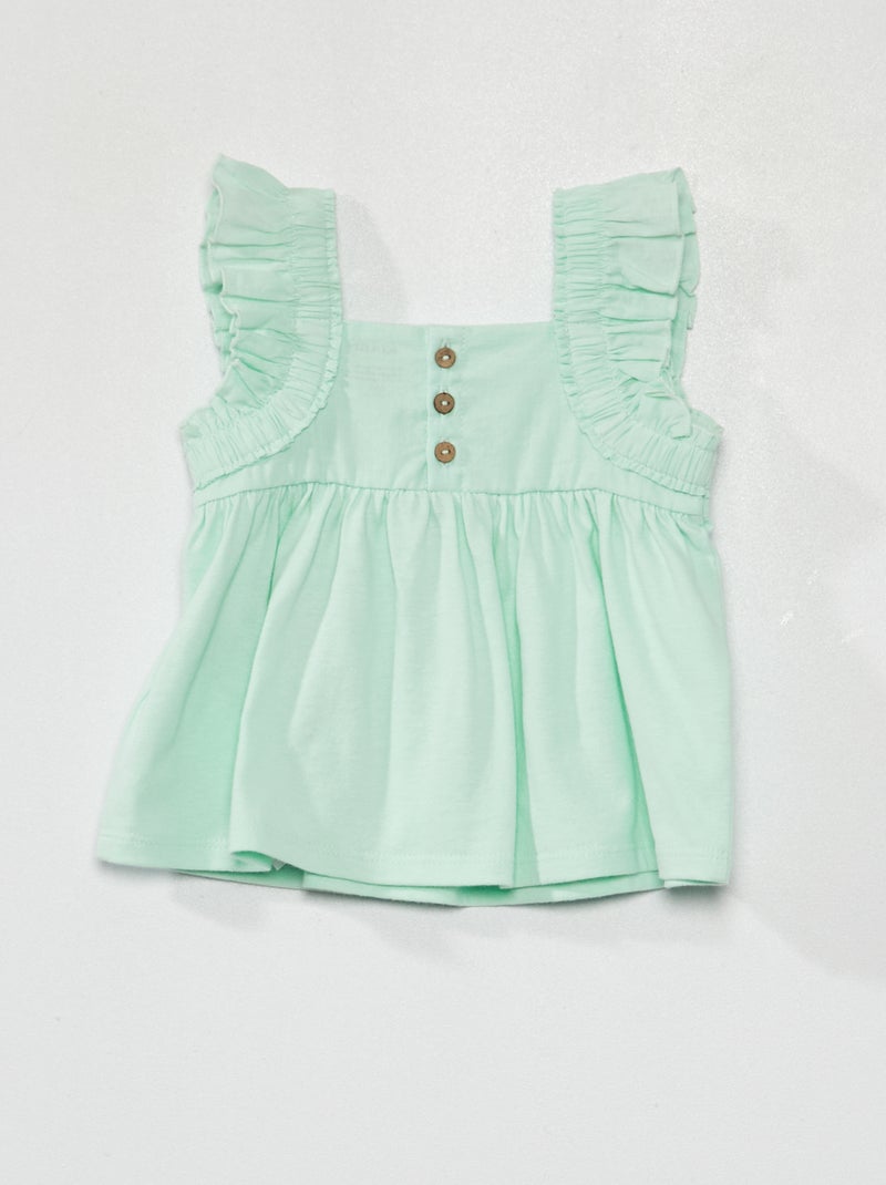 T-shirt évasé en voile de coton vert - Kiabi