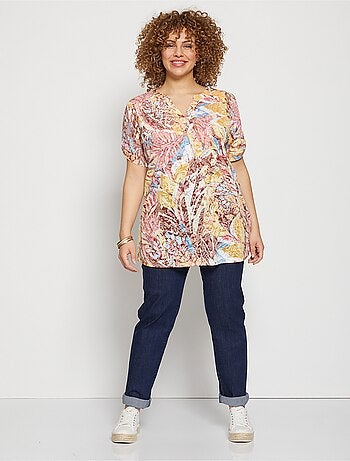 T-shirt évasé long maille dévorée