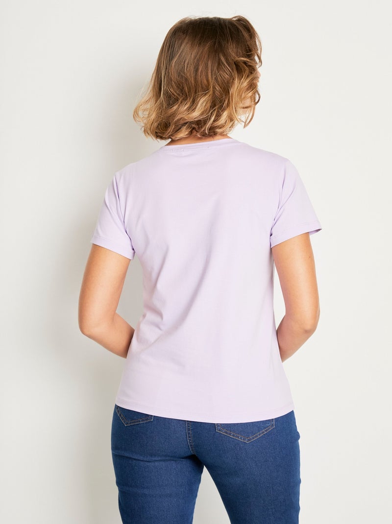 T-shirt extensible broderie poitrine Violet clair - Kiabi