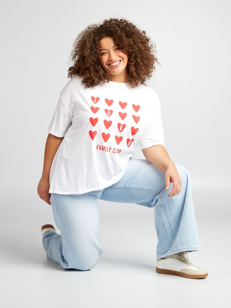 T-shirt 'famille' manches courtes Blanc 'cœur' - Kiabi