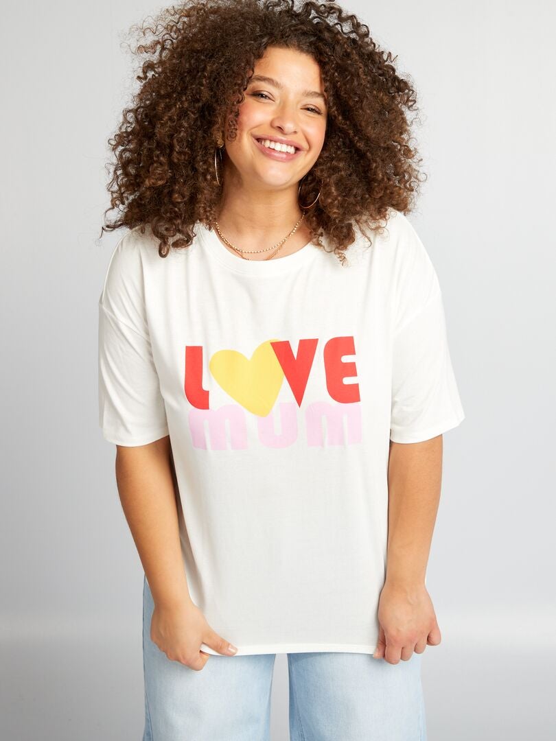 T-shirt 'famille' manches courtes Ecru 'love mom' - Kiabi