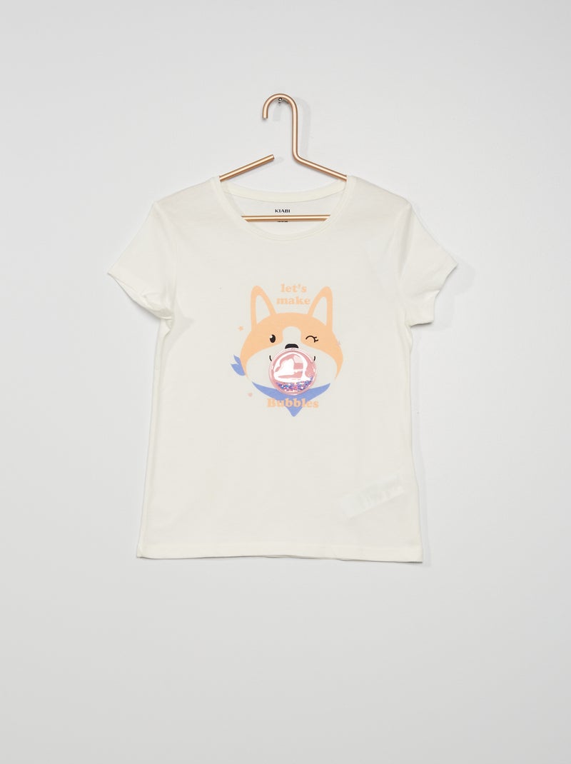 T-shirt fantaisie blanc chien - Kiabi