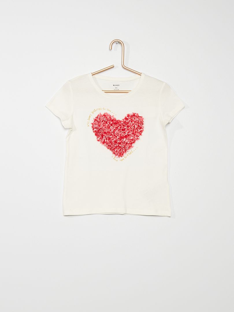 T-shirt fantaisie blanc cœur - Kiabi