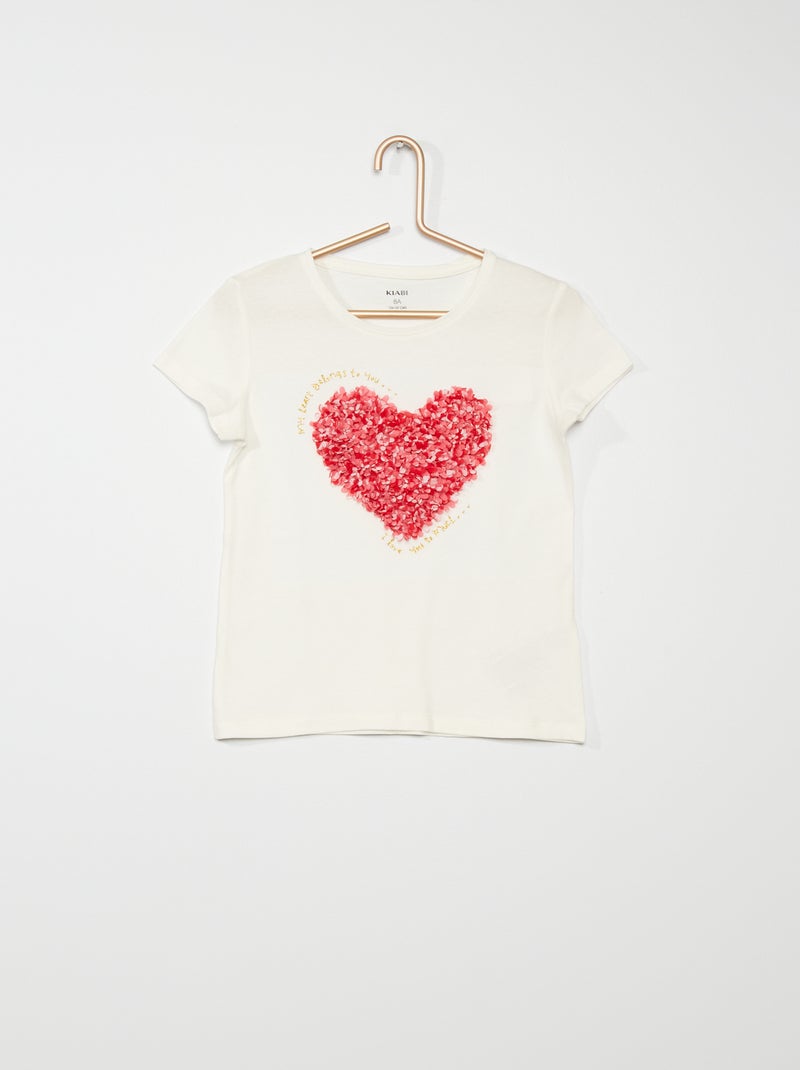 T-shirt fantaisie blanc cœur - Kiabi