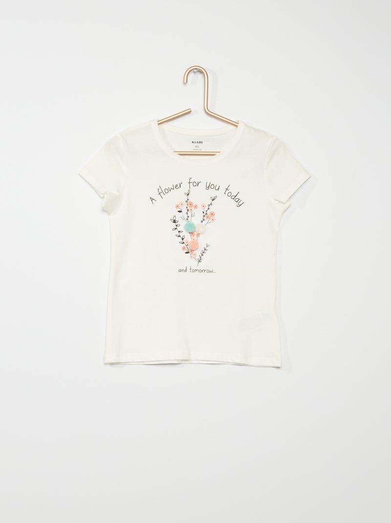 T-shirt fantaisie blanc fleurs - Kiabi