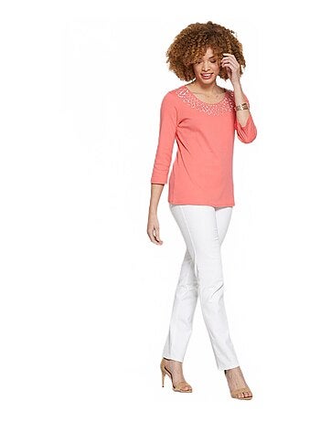 T-shirt fantaisie cloutée manches 3/4