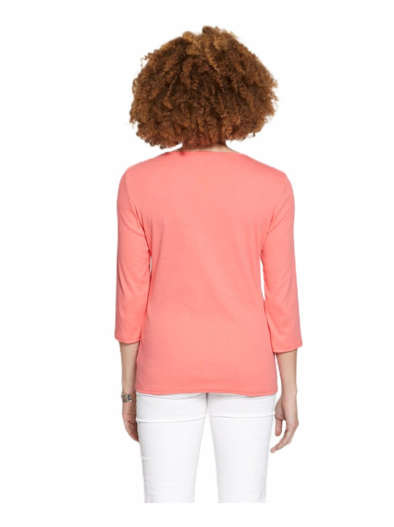 T-shirt fantaisie cloutée manches 3/4 Rose - Kiabi