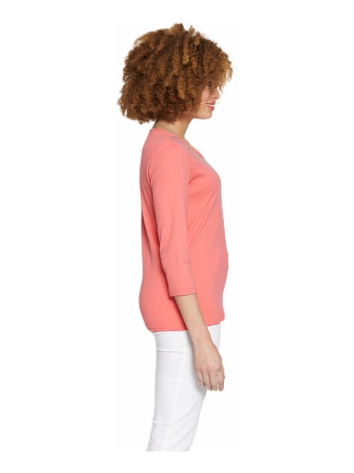 T-shirt fantaisie cloutée manches 3/4 - Kiabi