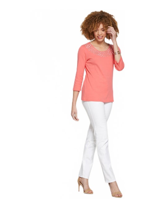 T-shirt fantaisie cloutée manches 3/4 - Kiabi