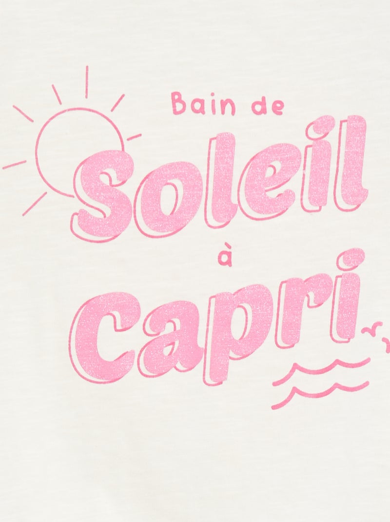 T-shirt fantaisie en coton BLANC - Kiabi