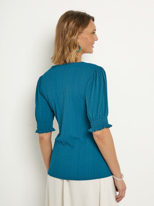 T-shirt faux uni col rond manches volantées - Kiabi