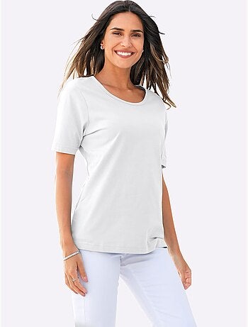 T-shirt à encolure ronde et manches courtes uni - Taille standard - Moda Vilona