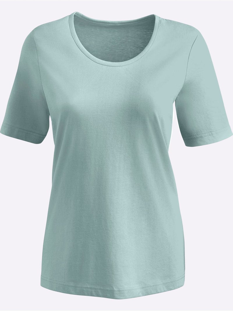 T-shirt féminin uni à encolure ronde et manches courtes - Taille standard - Moda Vilona Menthe - Kiabi