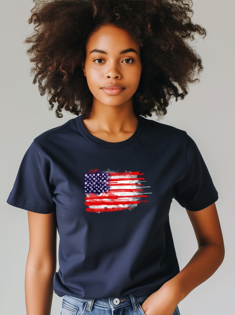 T-shirt Femme - AMERICAN SPATTER FLAG Bleu marine - Kiabi
