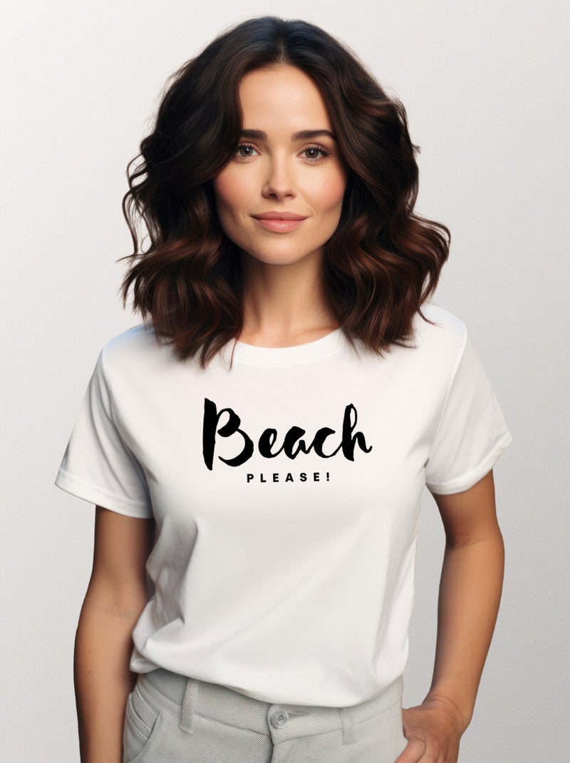 T-shirt Femme - BEACH PLEASE Blanc - Kiabi