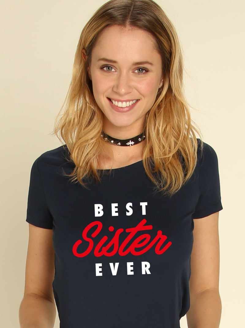 T-shirt Femme - BEST SISTER EVER Bleu marine - Kiabi