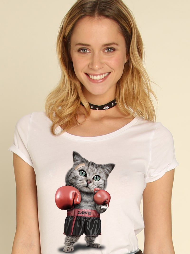 T-shirt Femme - BOXING CAT Blanc - Kiabi