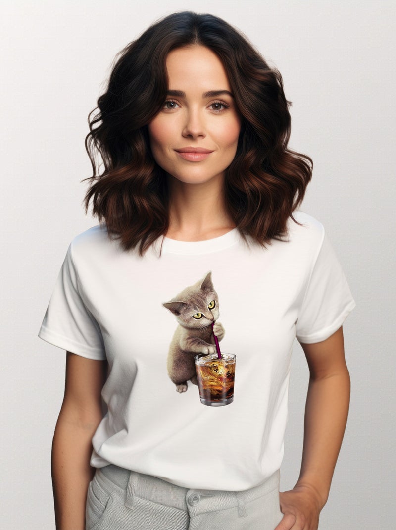 T-shirt Femme - CAT LOVES SOFT DRINK Blanc - Kiabi
