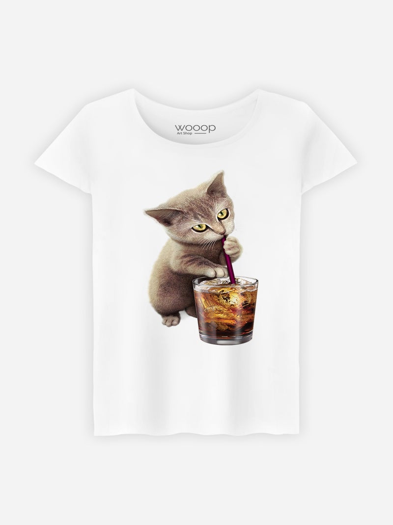 T-shirt Femme - CAT LOVES SOFT DRINK Blanc - Kiabi