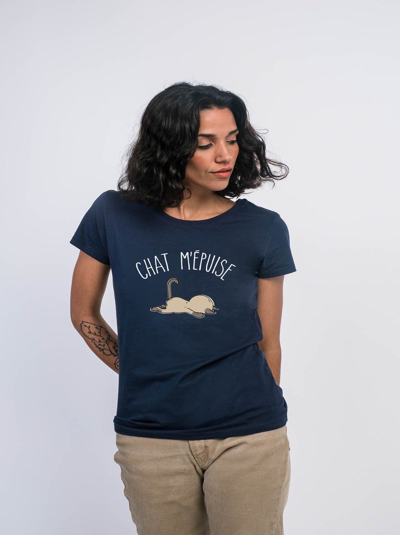 T-shirt Femme - CHAT M'EPUISE Bleu marine - Kiabi