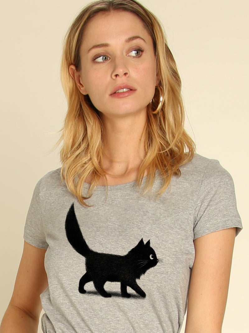 T-shirt Femme - CREEPING CAT Gris chiné - Kiabi
