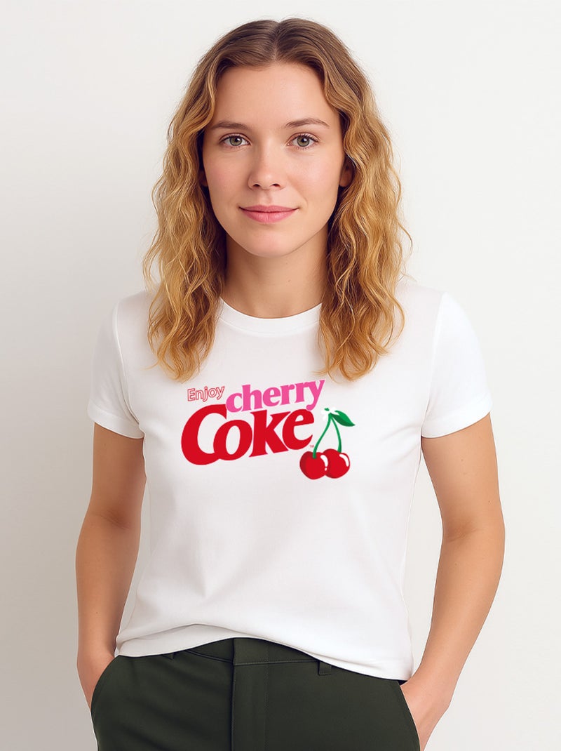 T-shirt Femme - ENJOY CHERRY COKE Blanc - Kiabi