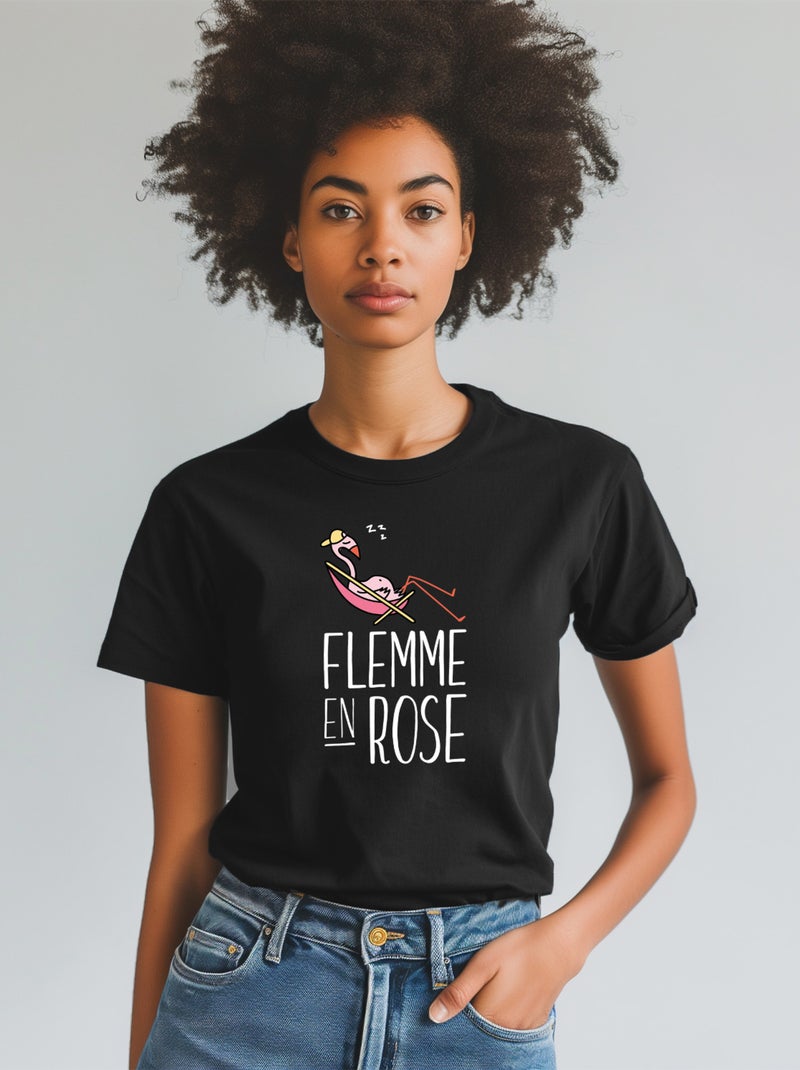 T-shirt Femme - FLEMME EN ROSE Noir - Kiabi
